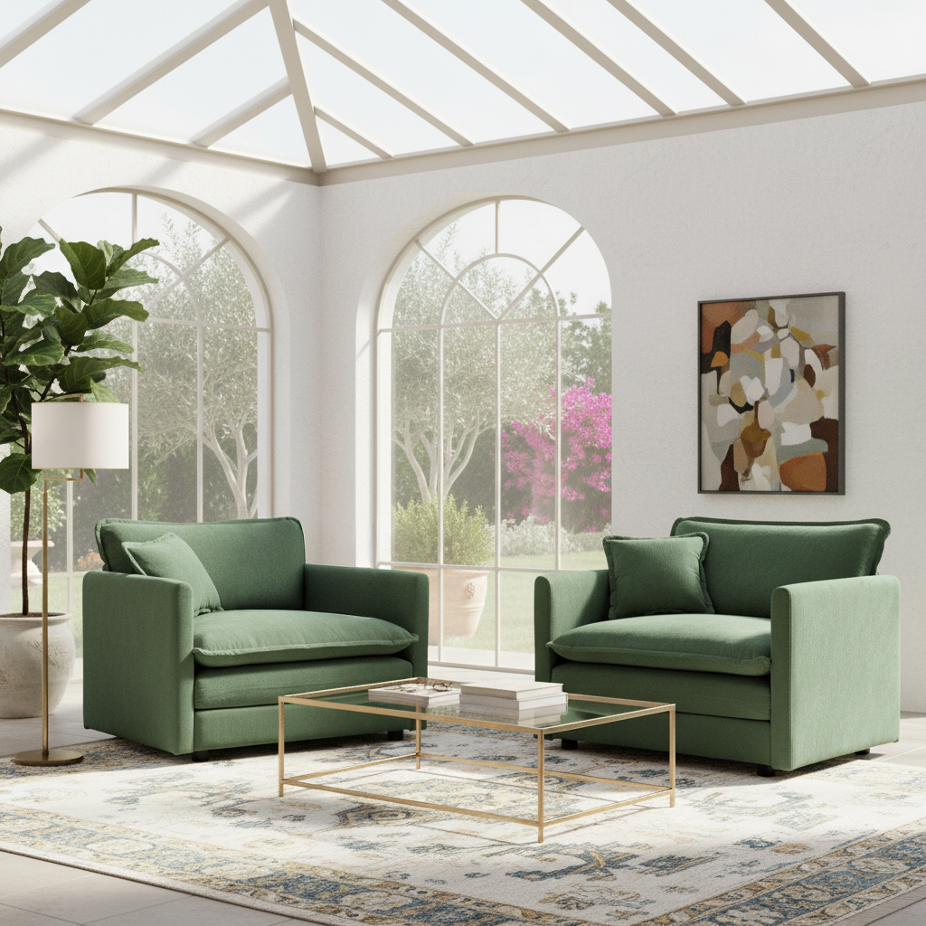 Fremont 41.4" 2 Piece Chenille Armchair Accent Chair Set with Toss Pillows