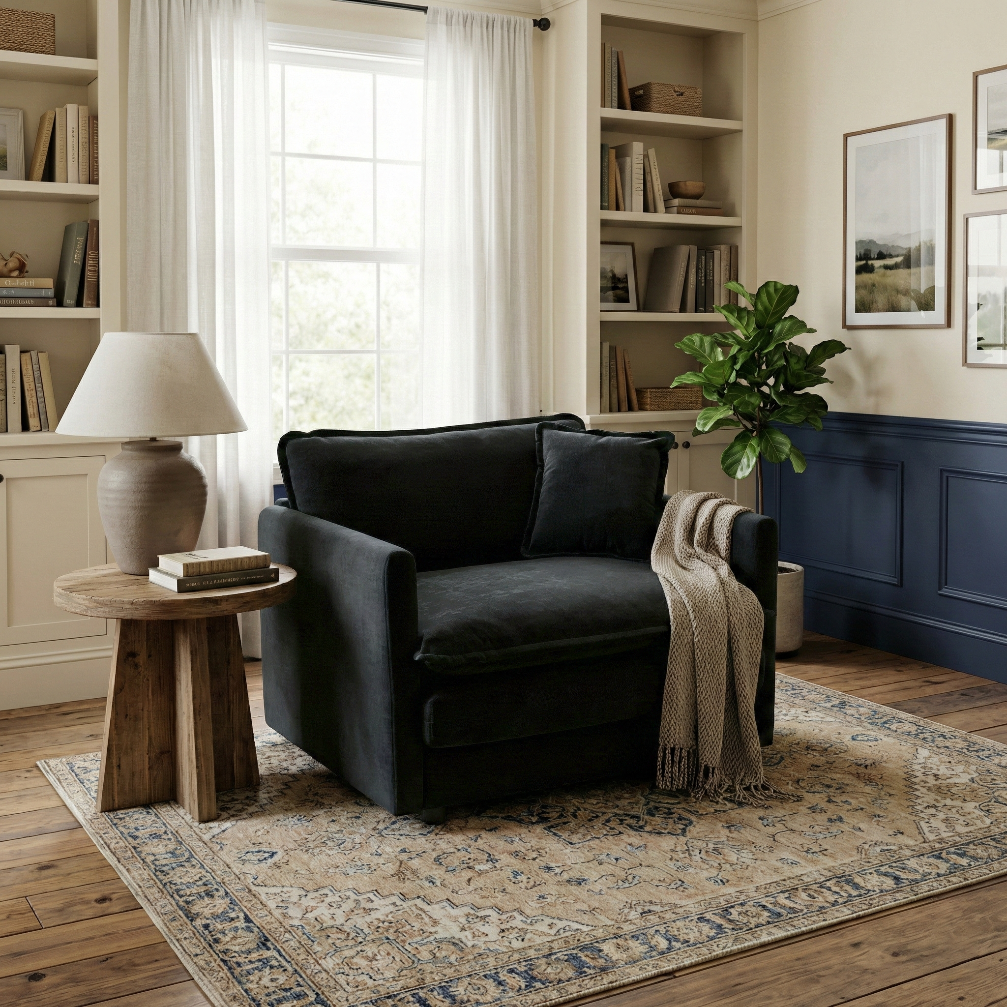 Fremont 41.4" 1 Piece Deep Chenille Armchair with Toss Pillow