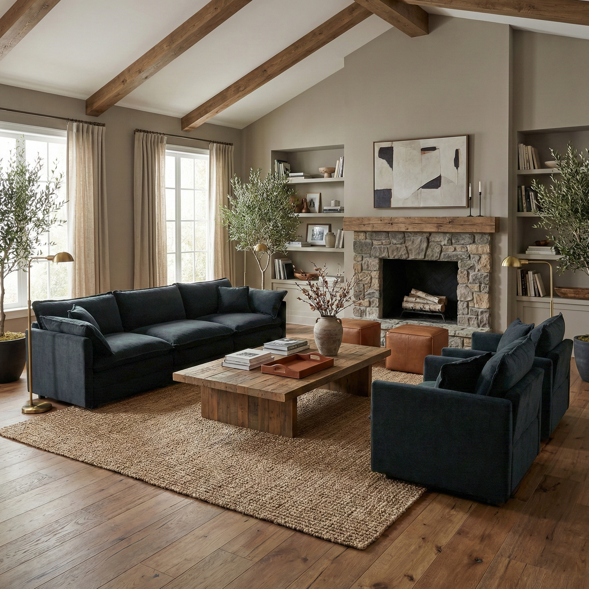 Fremont 3 Piece Chenille Upholstered Modular Sofa Set with Armchairs and 3-Seater Sofa