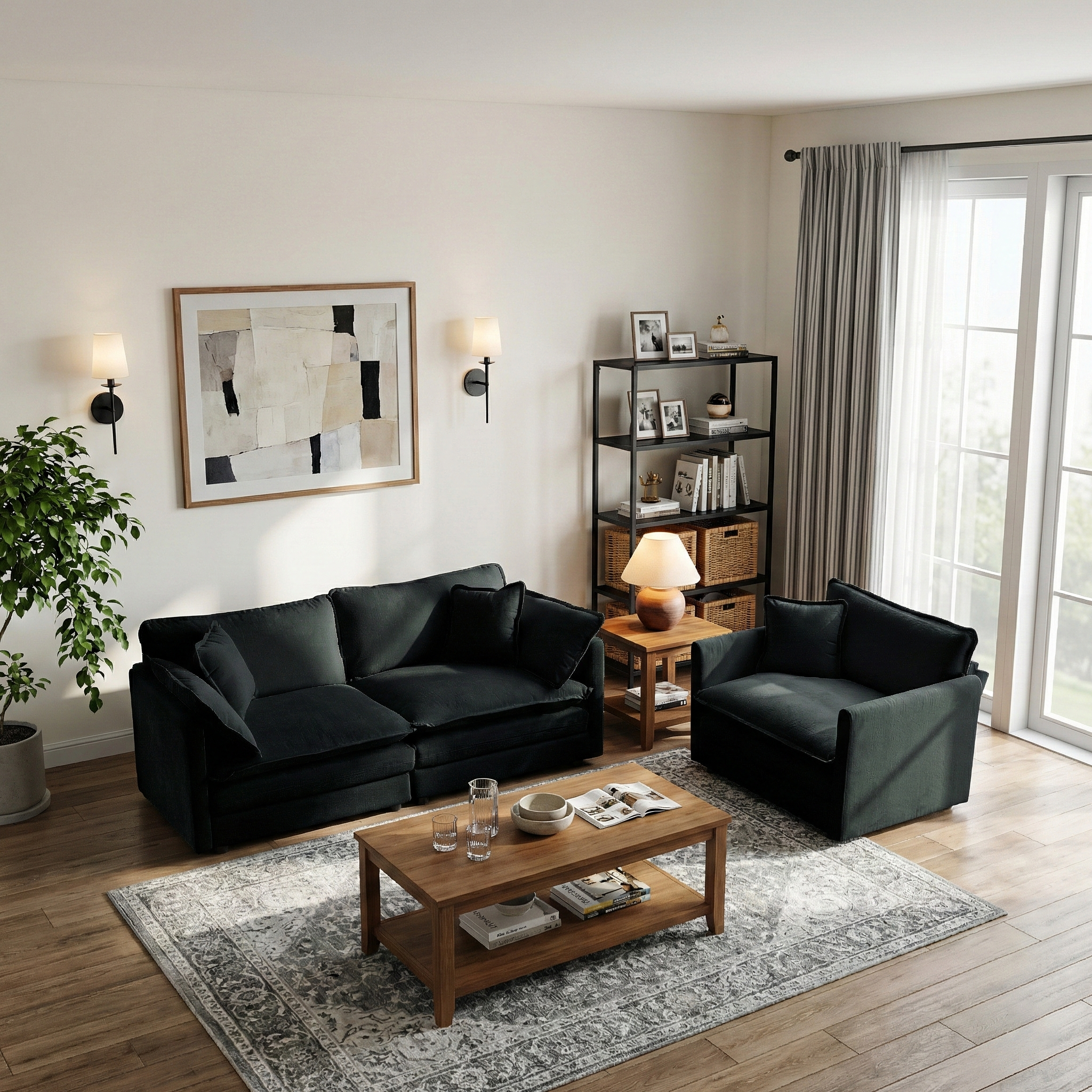 Fremont 2 Piece Chenille Upholstered Modular Sofa Set with Loveseat and Accent Chair