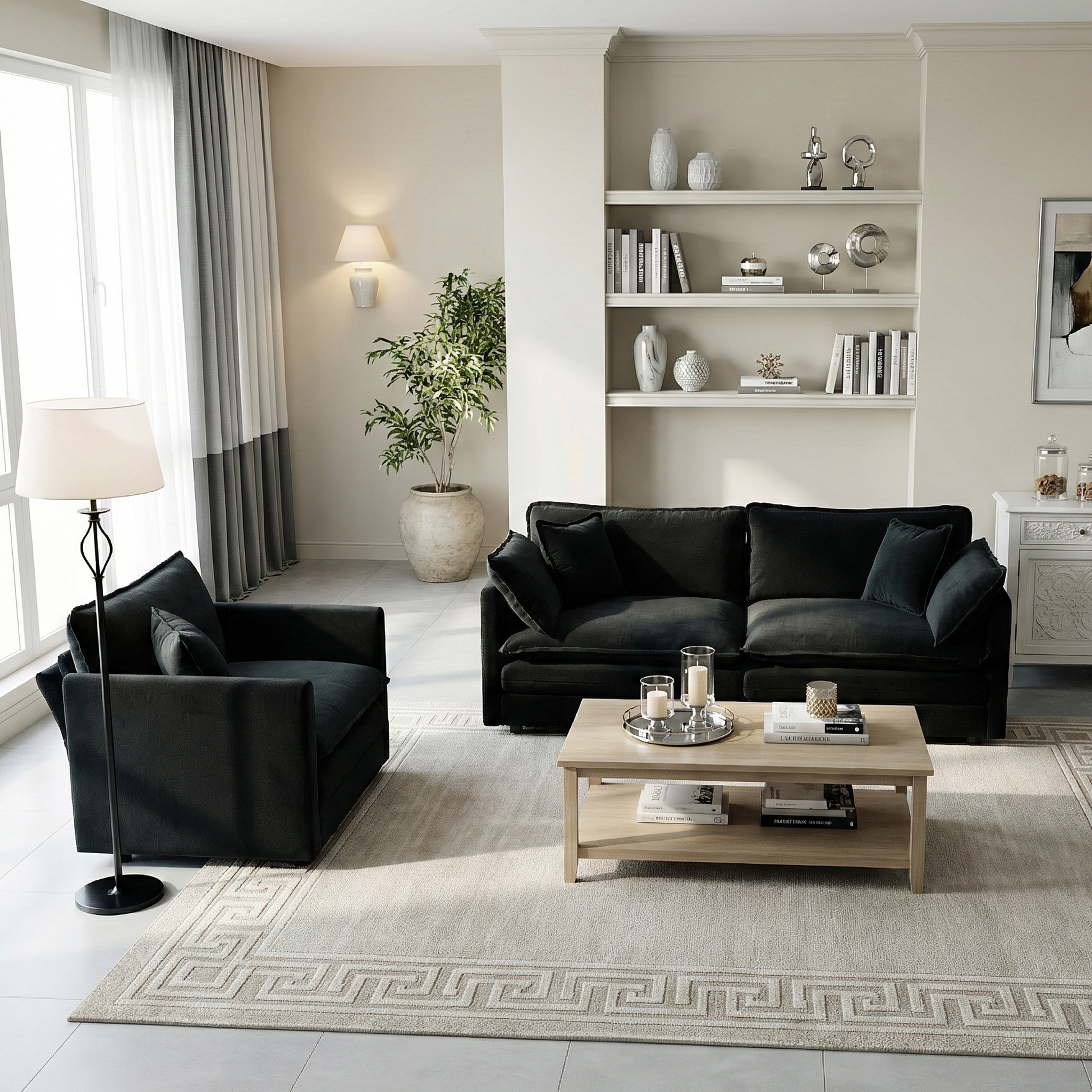 Fremont 2 Piece Chenille Upholstered Modular Sofa Set with Loveseat and Accent Chair