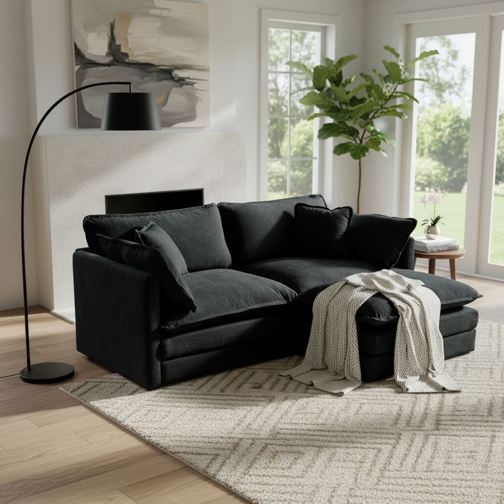 Fremont 77" Chenille Upholstered Modular Loveseat Sofa with Ottoman