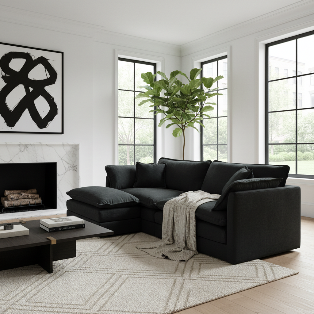 Fremont 77" Chenille Upholstered Modular Loveseat Sofa with Ottoman