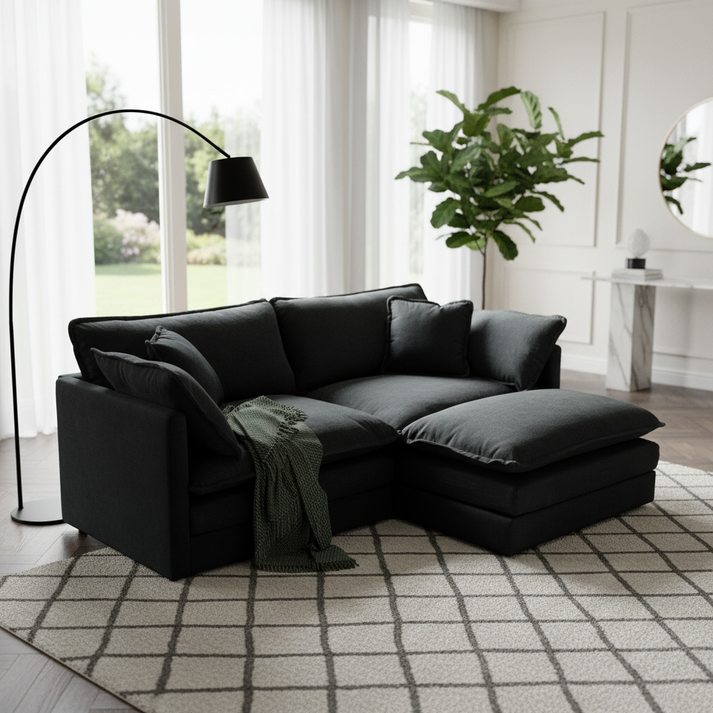 Fremont 77" Chenille Upholstered Modular Loveseat Sofa with Ottoman