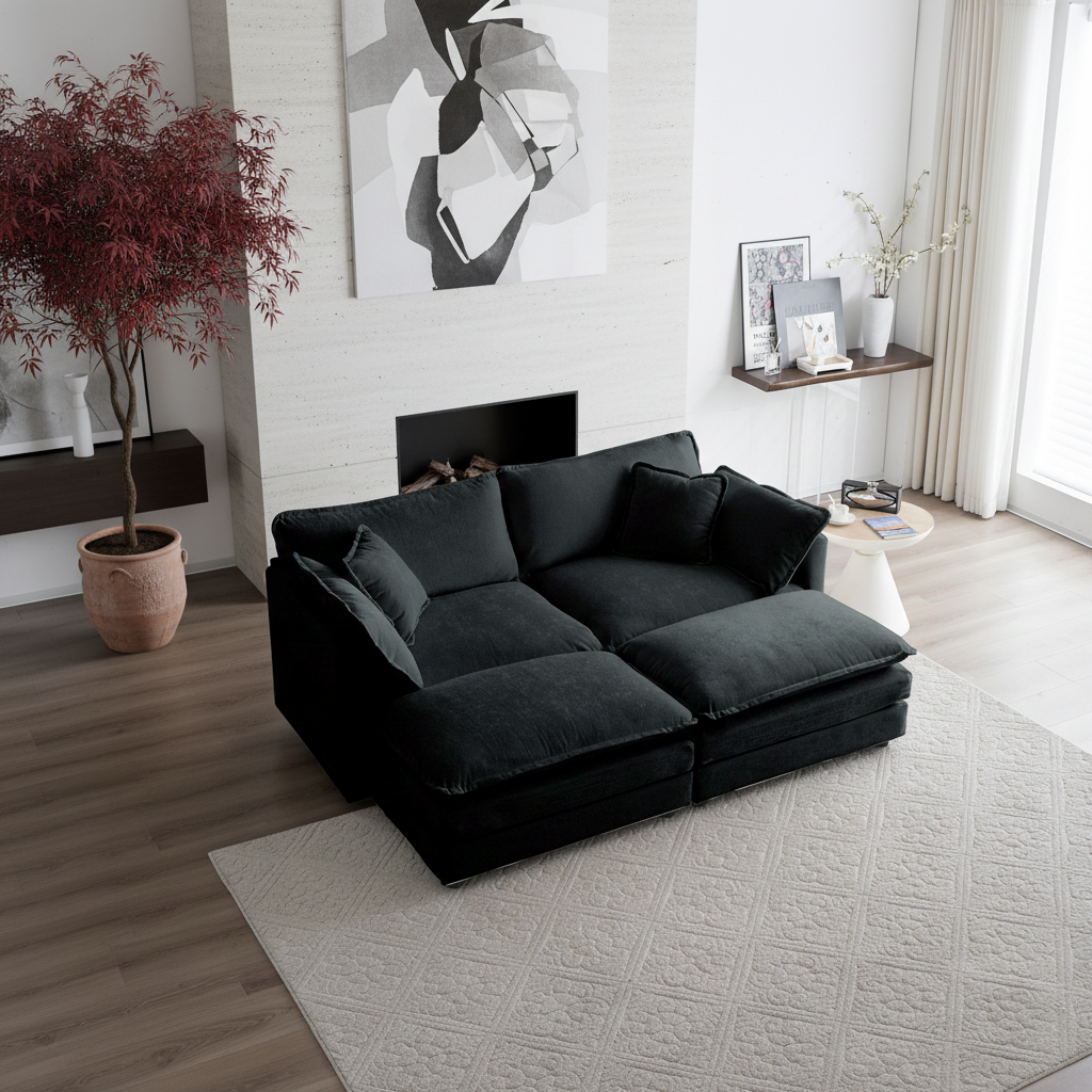 Fremont 77" 4-Piece Modular Chenille Upholstered Sectional Sofa with Ottomans