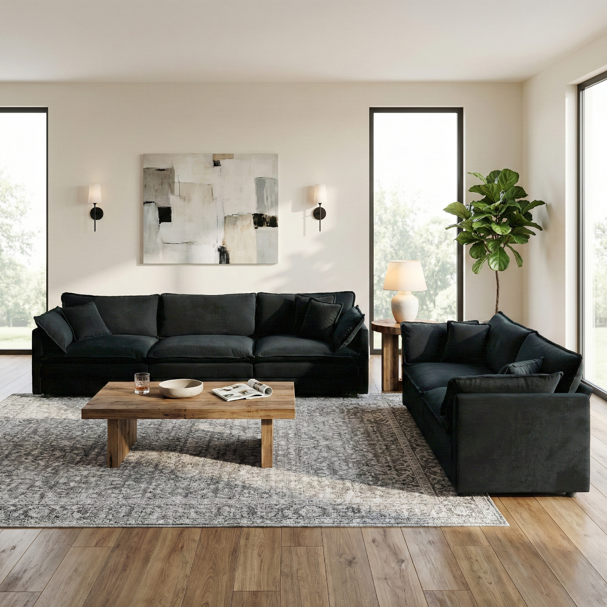 Fremont 2-Piece Modular Chenille Upholstered Sofa Set with Loveseat and 3-Seater Sofa