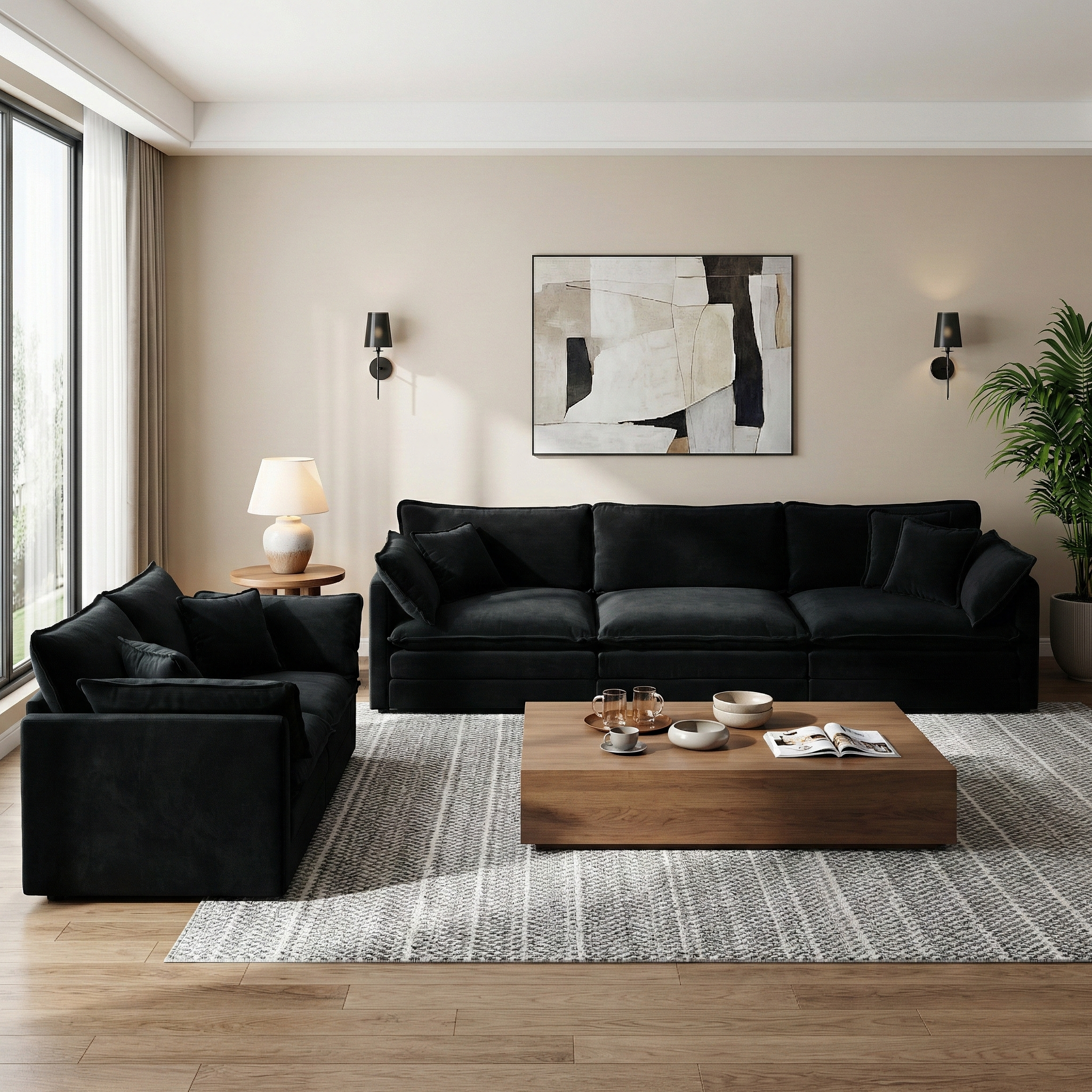Fremont 2-Piece Modular Chenille Upholstered Sofa Set with Loveseat and 3-Seater Sofa