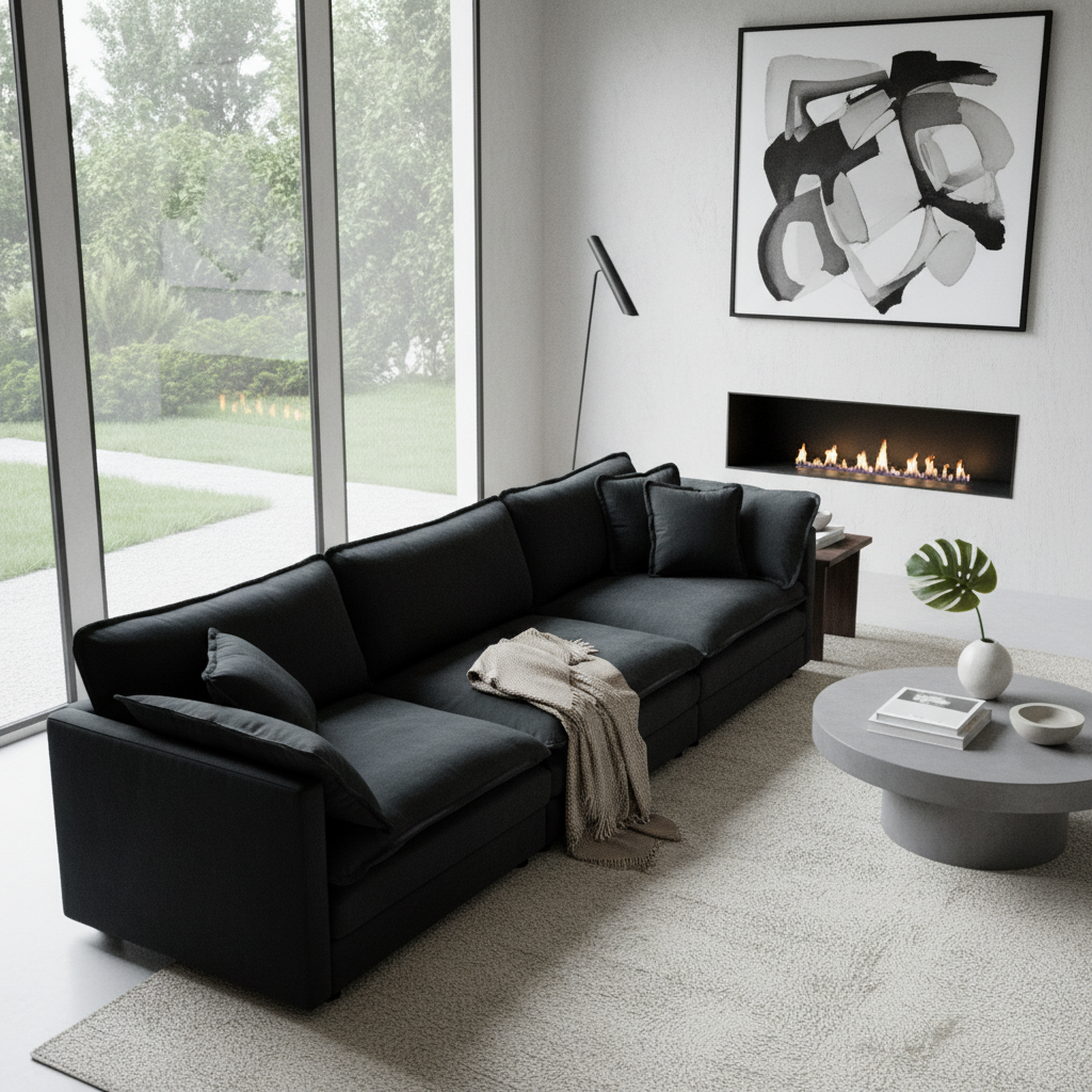 Fremont 112" Mid-Century Chenille 3-Seater Modular Sofa with Toss Pillows