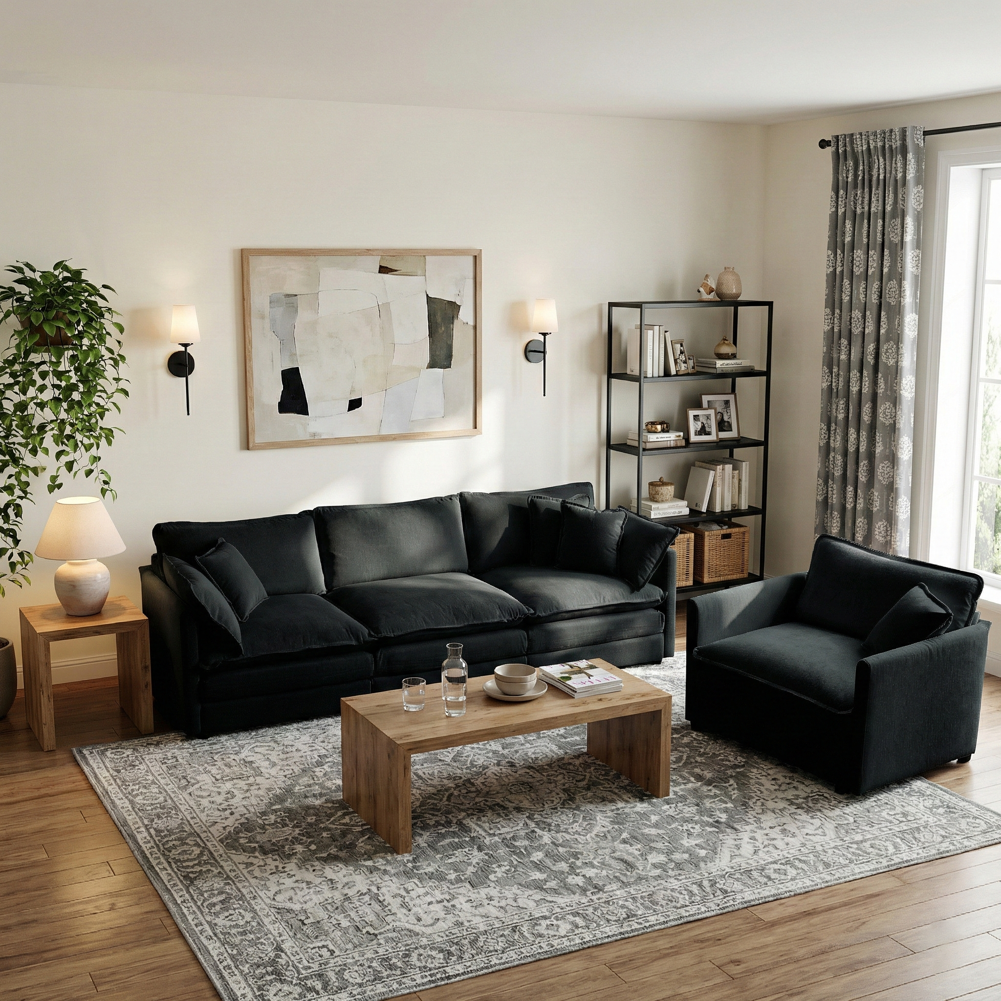 Fremont 3-Piece Modular Chenille Upholstered Sofa Set with Armchair and 3-Seater Sofa