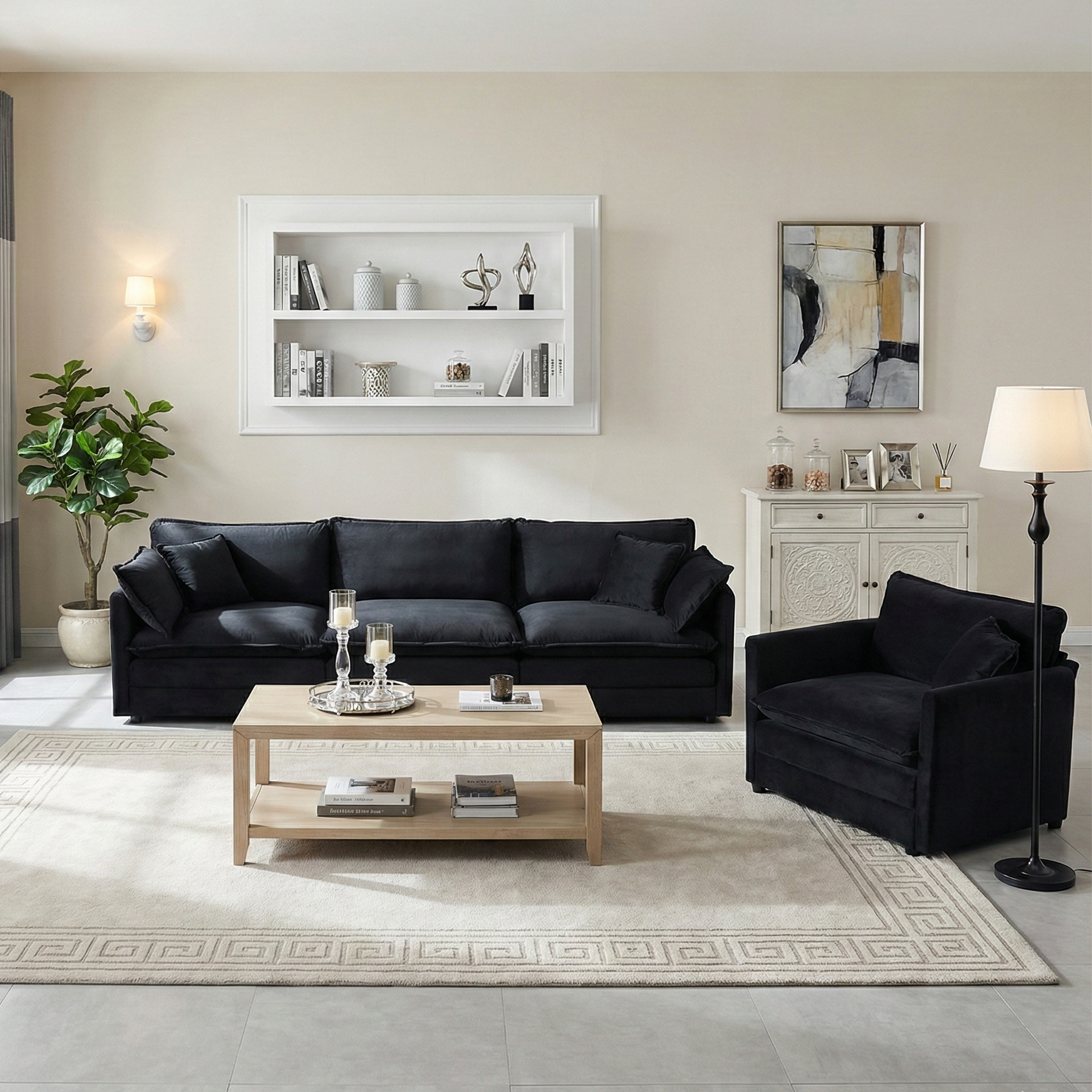 Fremont 3-Piece Modular Chenille Upholstered Sofa Set with Armchair and 3-Seater Sofa