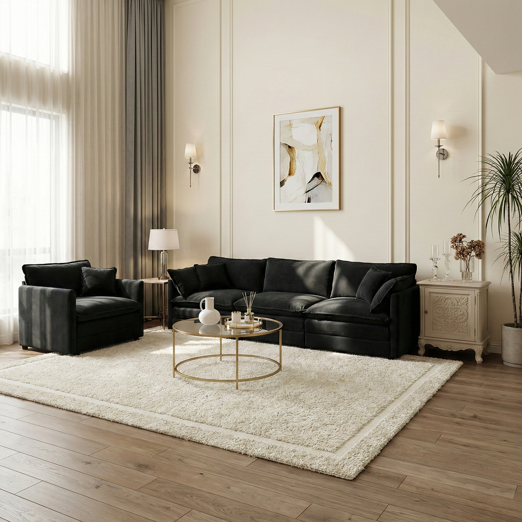 Fremont 3-Piece Modular Chenille Upholstered Sofa Set with Armchair and 3-Seater Sofa