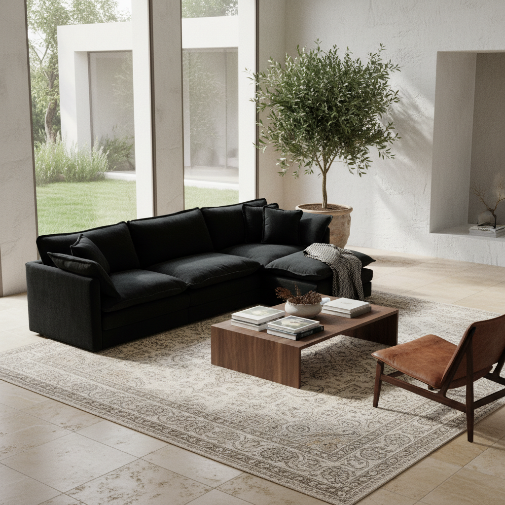 Fremont 112" Modular Chenille Upholstered L-Shaped Sectional Sofa with Ottoman