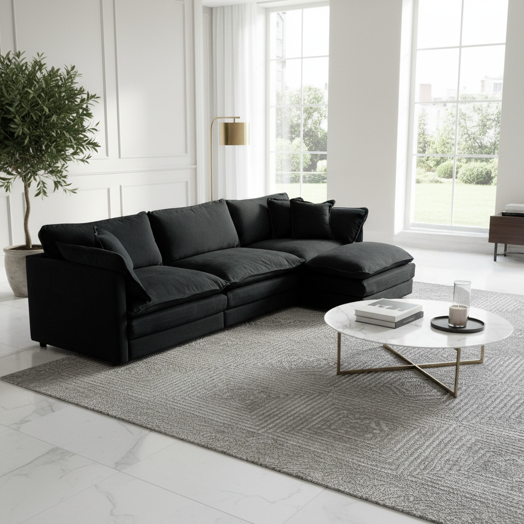 Fremont 112" Modular Chenille Upholstered L-Shaped Sectional Sofa with Ottoman