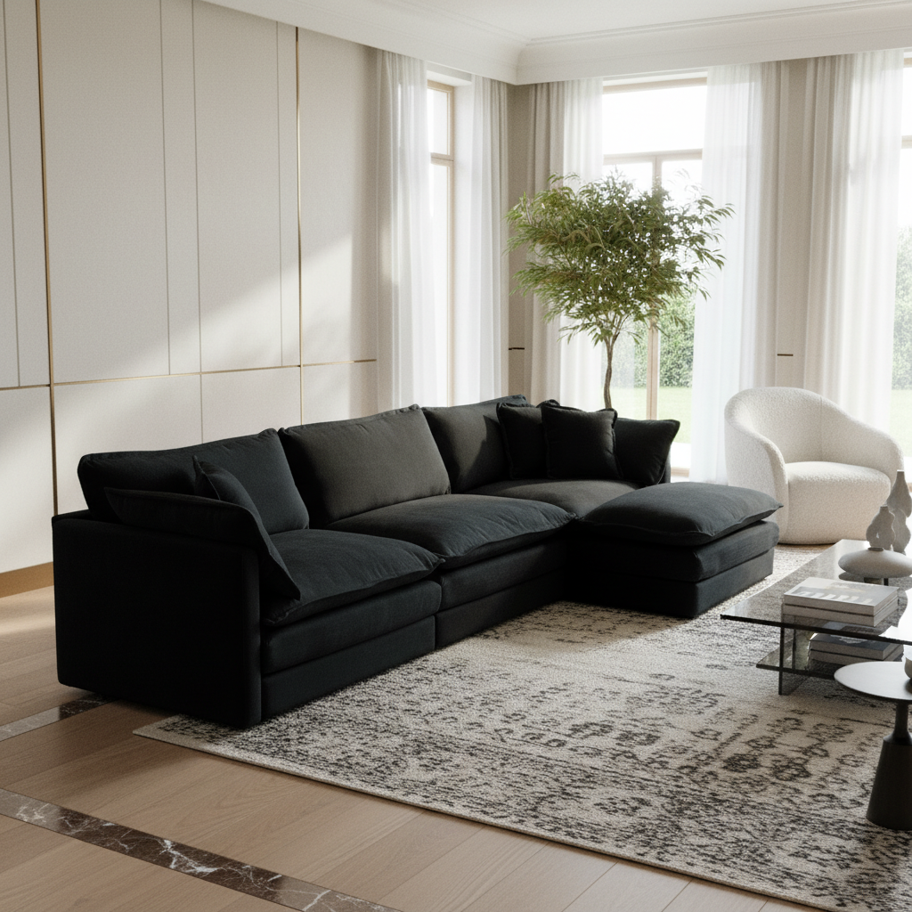 Fremont 112" Modular Chenille Upholstered L-Shaped Sectional Sofa with Ottoman