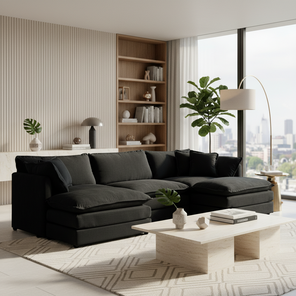 Fremont 112" Modular Chenille Upholstered U-Shaped Sectional Sofa with Ottomans