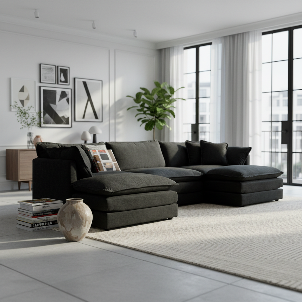 Fremont 112" Modular Chenille Upholstered U-Shaped Sectional Sofa with Ottomans