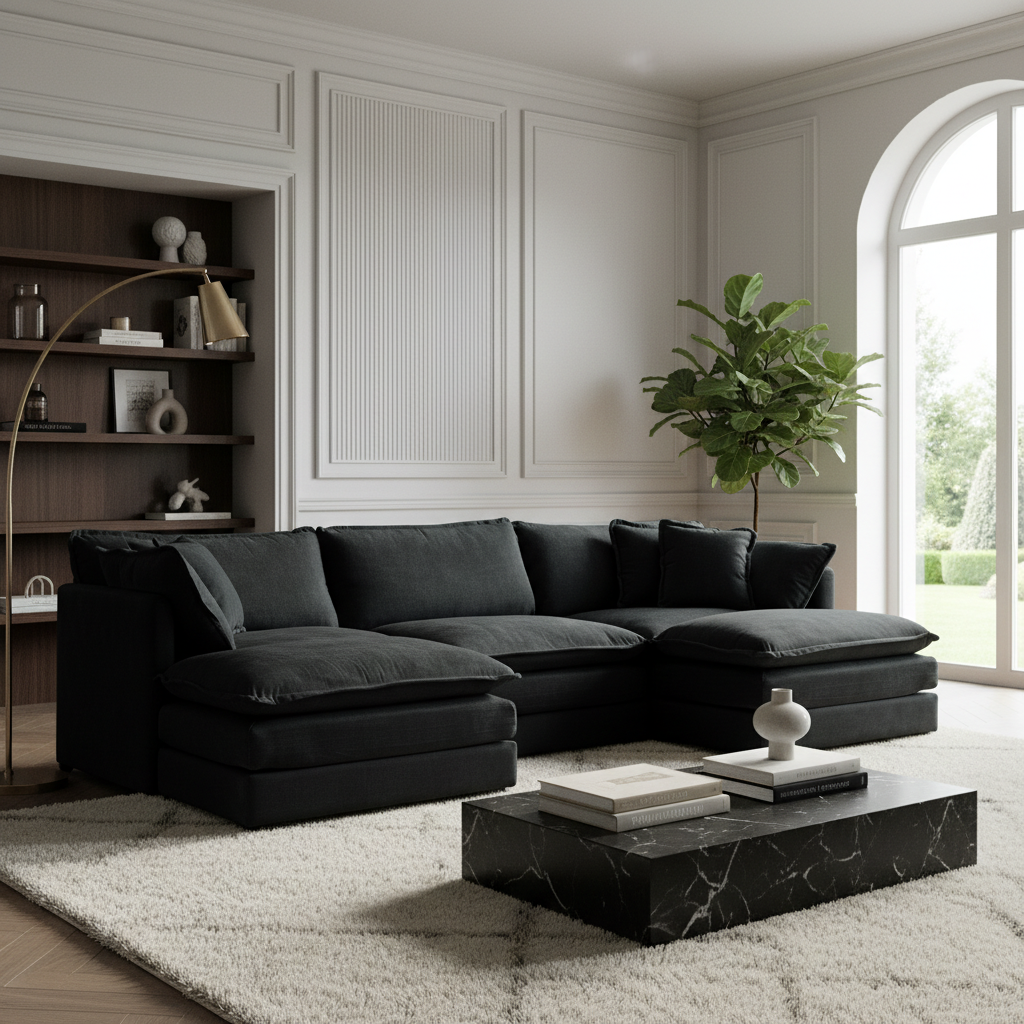 Fremont 112" Modular Chenille Upholstered U-Shaped Sectional Sofa with Ottomans