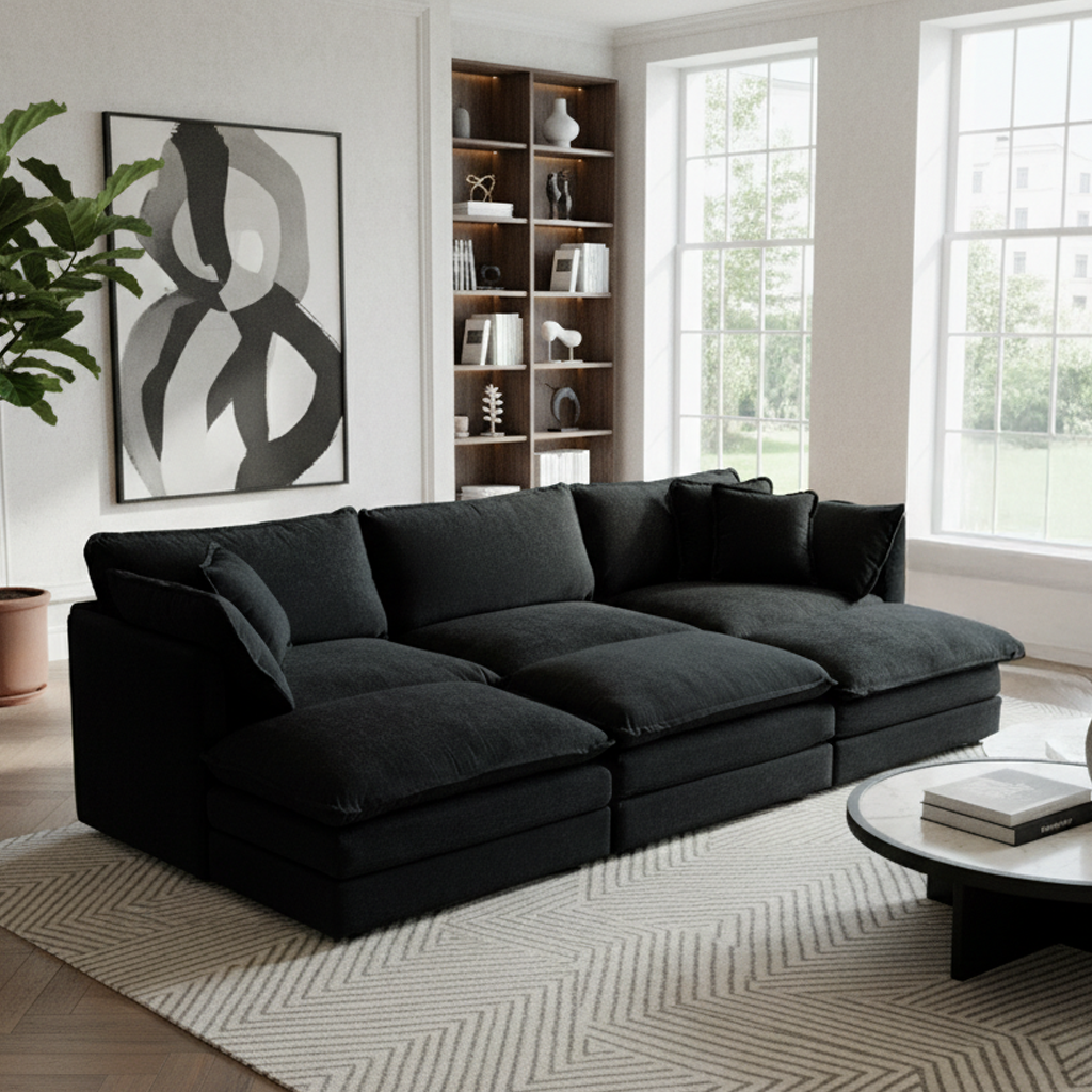 Fremont 112" 6-Piece Modular Chenille Upholstered Sectional Sofa with Ottomans