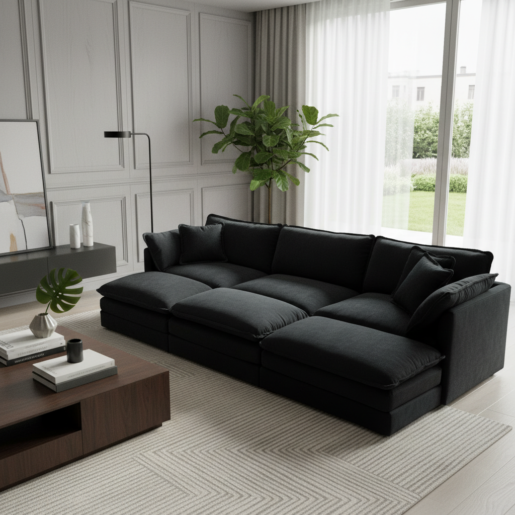 Fremont 112" 6-Piece Modular Chenille Upholstered Sectional Sofa with Ottomans