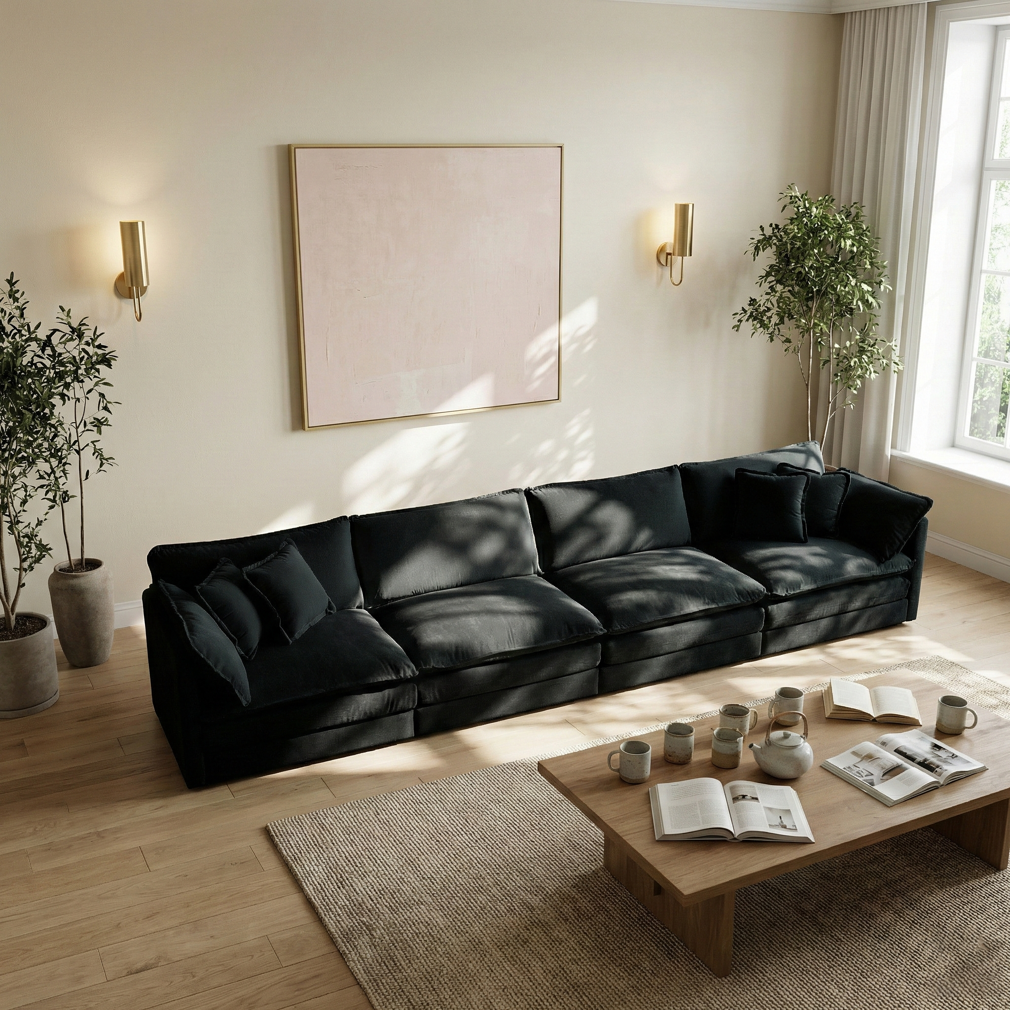 Fremont 147" 4-Seater Chenille Upholstered Modular Sofa with Toss Pillows