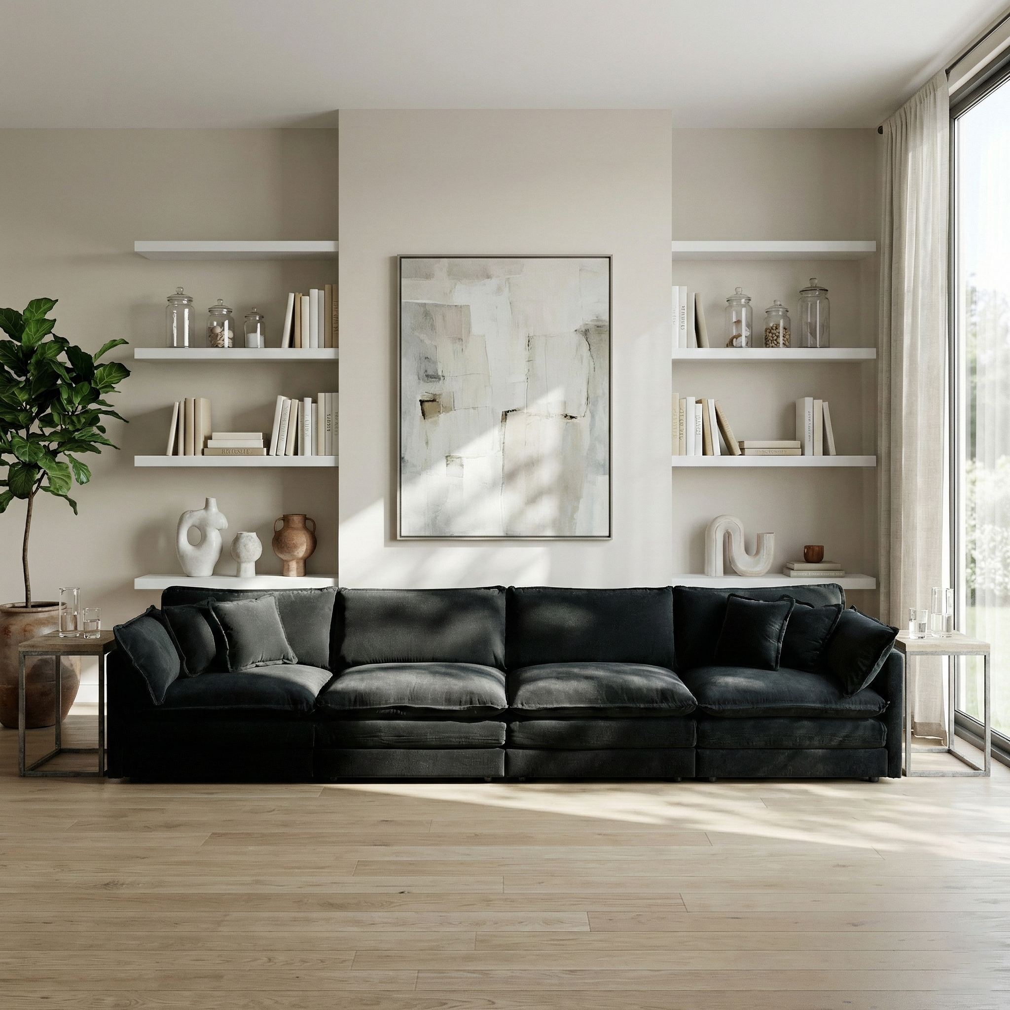 Fremont 147" 4-Seater Chenille Upholstered Modular Sofa with Toss Pillows