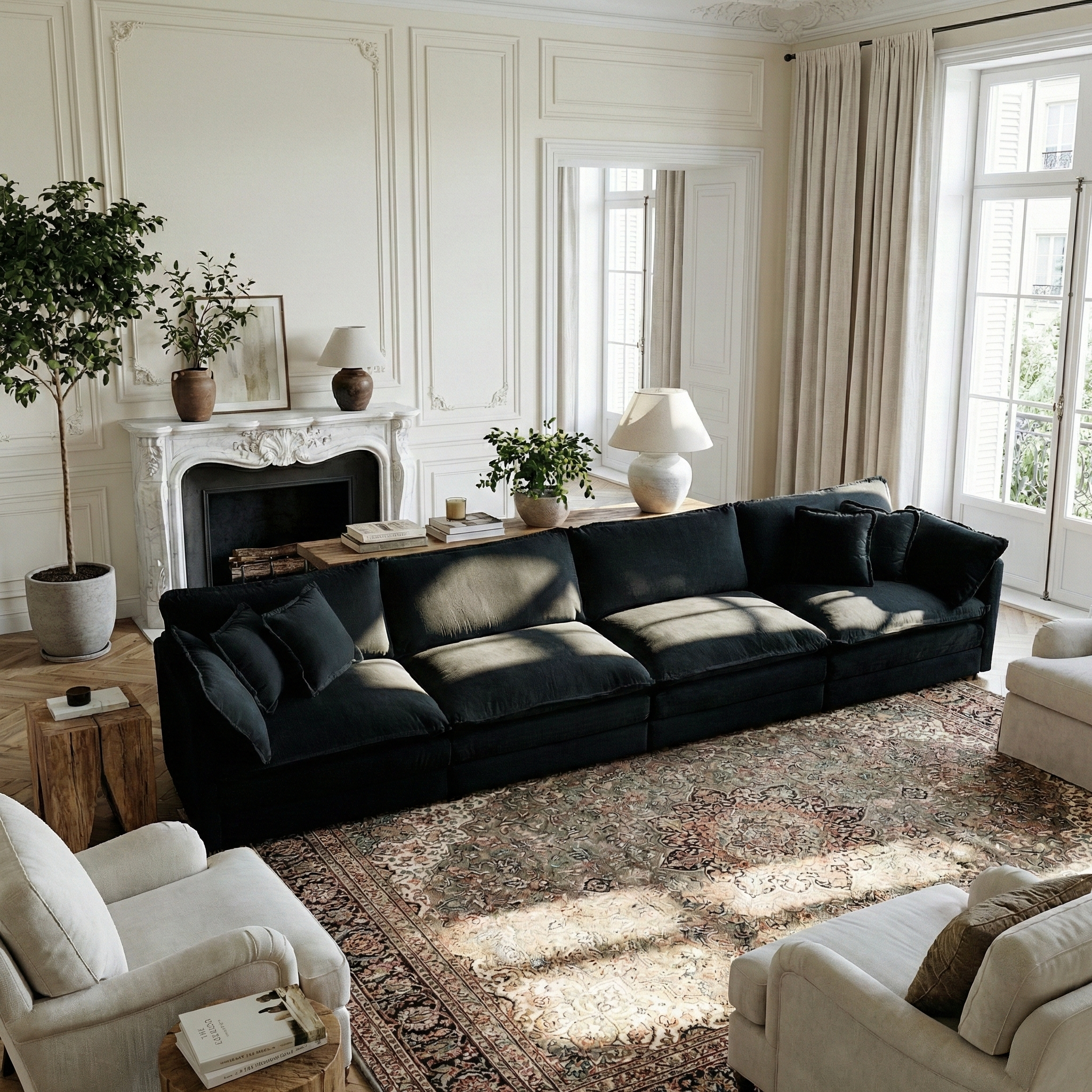 Fremont 147" 4-Seater Chenille Upholstered Modular Sofa with Toss Pillows