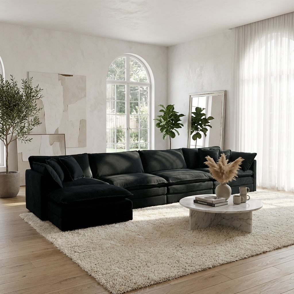 Fremont 147" Modular Chenille Upholstered L-Shaped Sectional Sofa with Ottoman