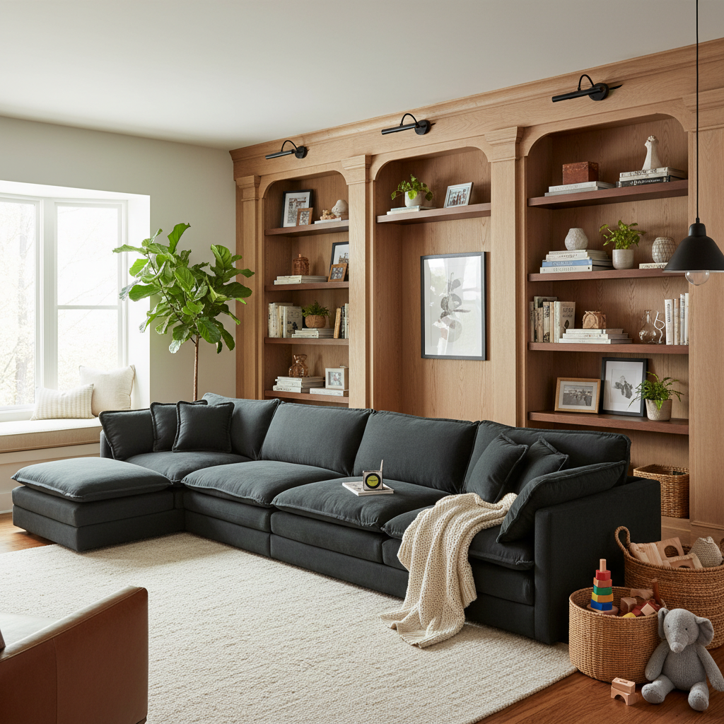 Fremont 147" Modular Chenille Upholstered L-Shaped Sectional Sofa with Ottoman