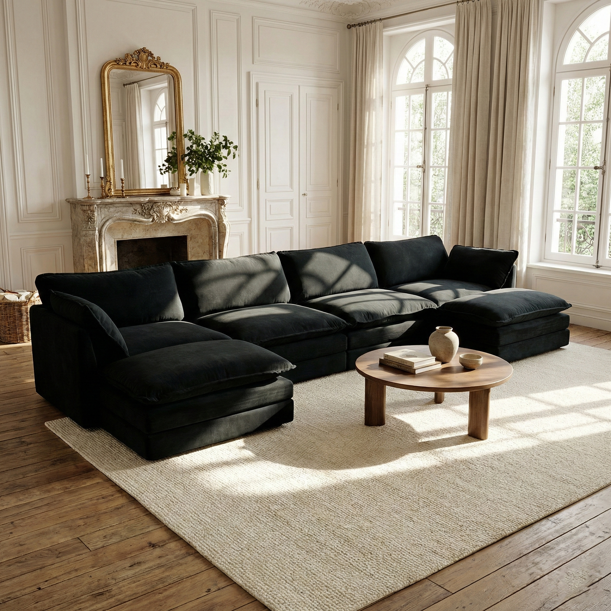 Fremont 147” 6 Piece Large U-Shaped Modular Sectional Sofa Set with 2 Ottomans