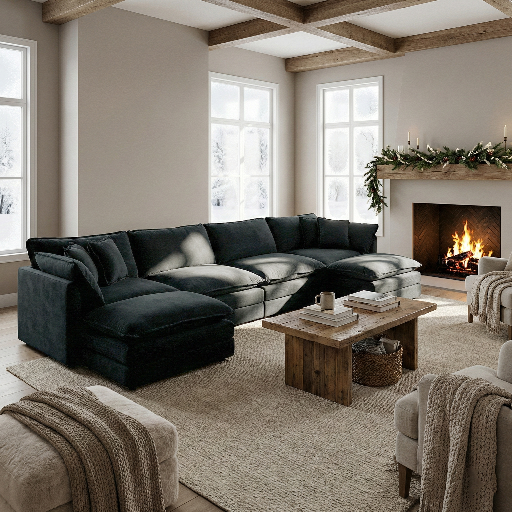 Fremont 147” 6 Piece Large U-Shaped Modular Sectional Sofa Set with 2 Ottomans