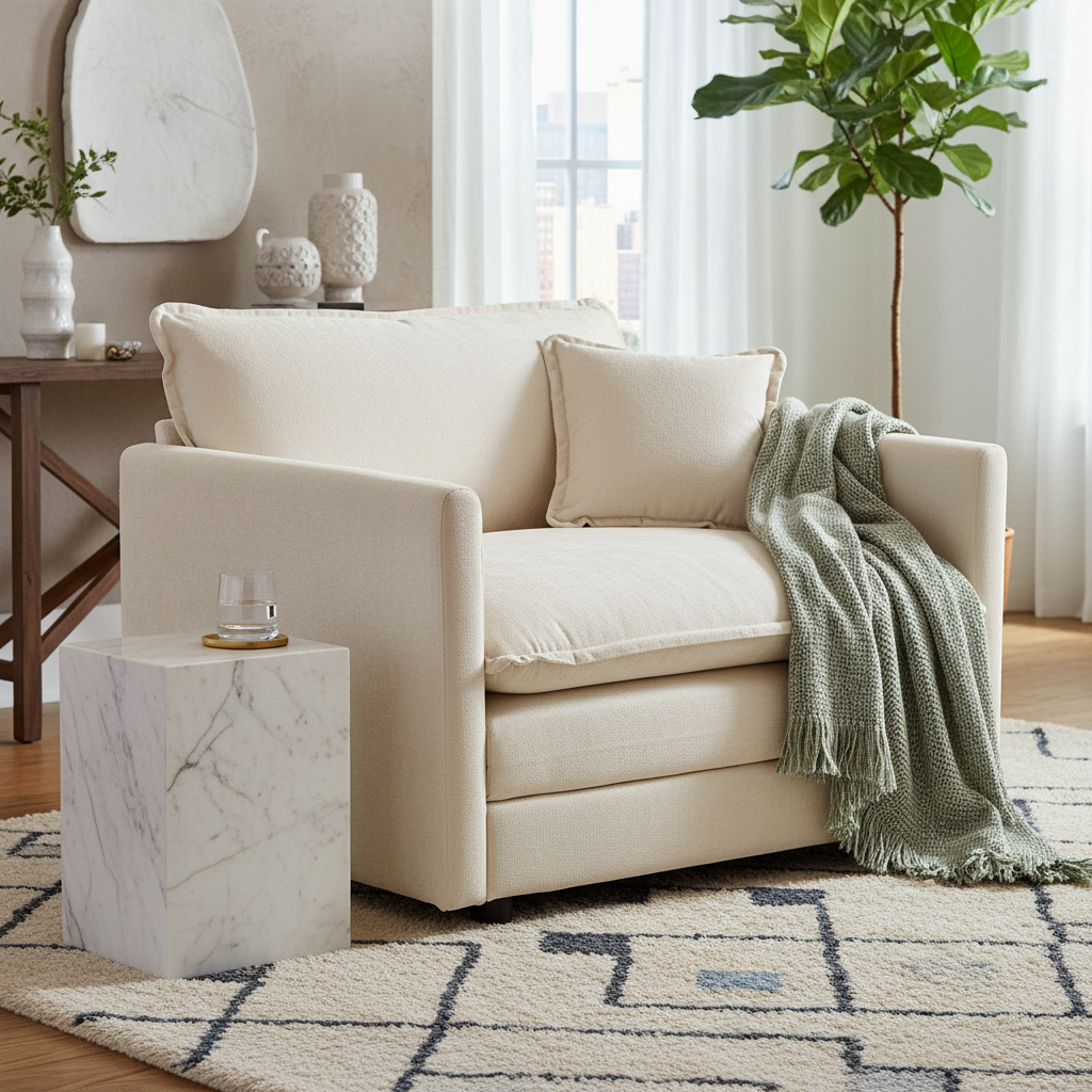 Fremont 41.4" 1 Piece Deep Chenille Armchair with Toss Pillow