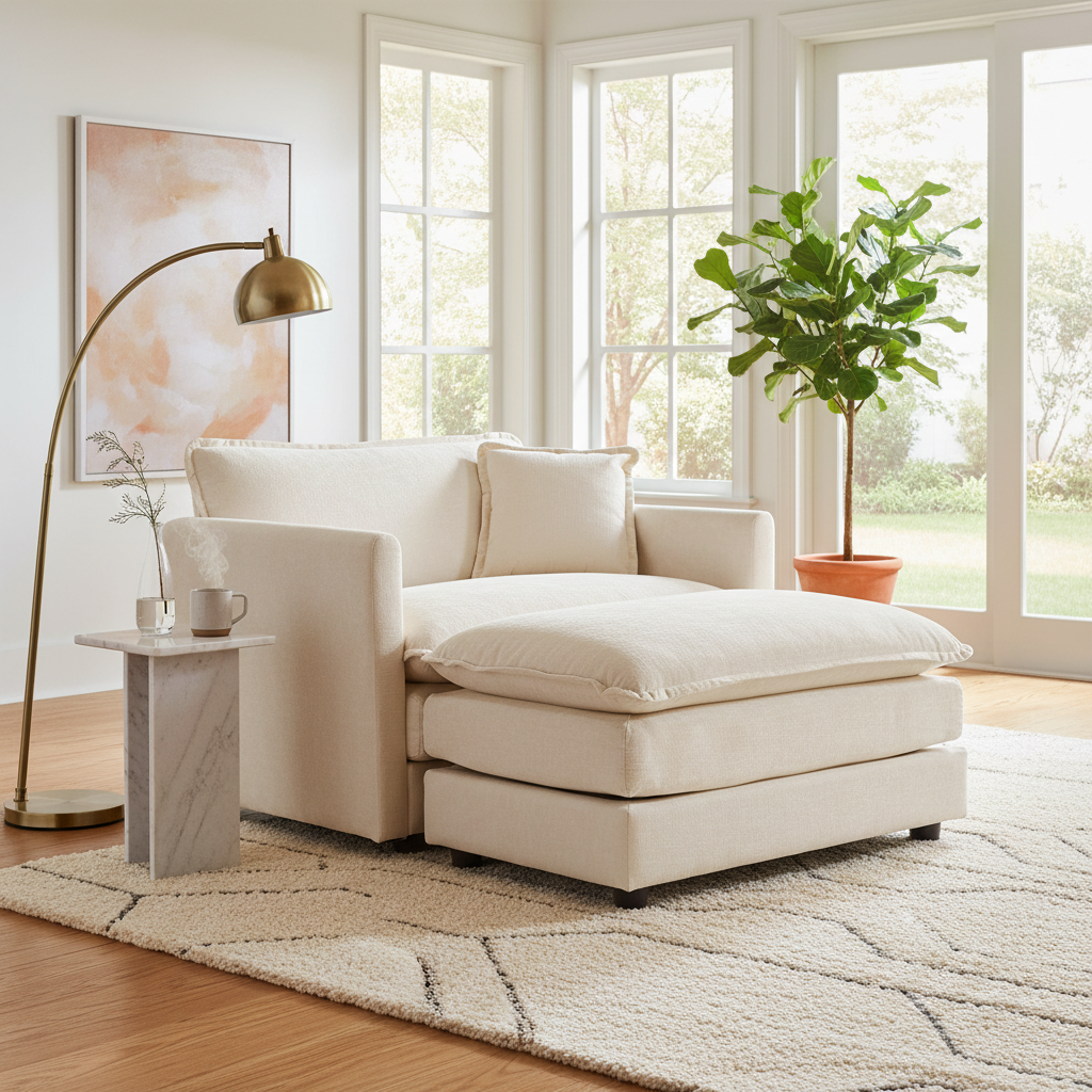 Fremont 41" 2 Piece Chenille Armchair Accent Chair with Ottoman and Toss Pillow