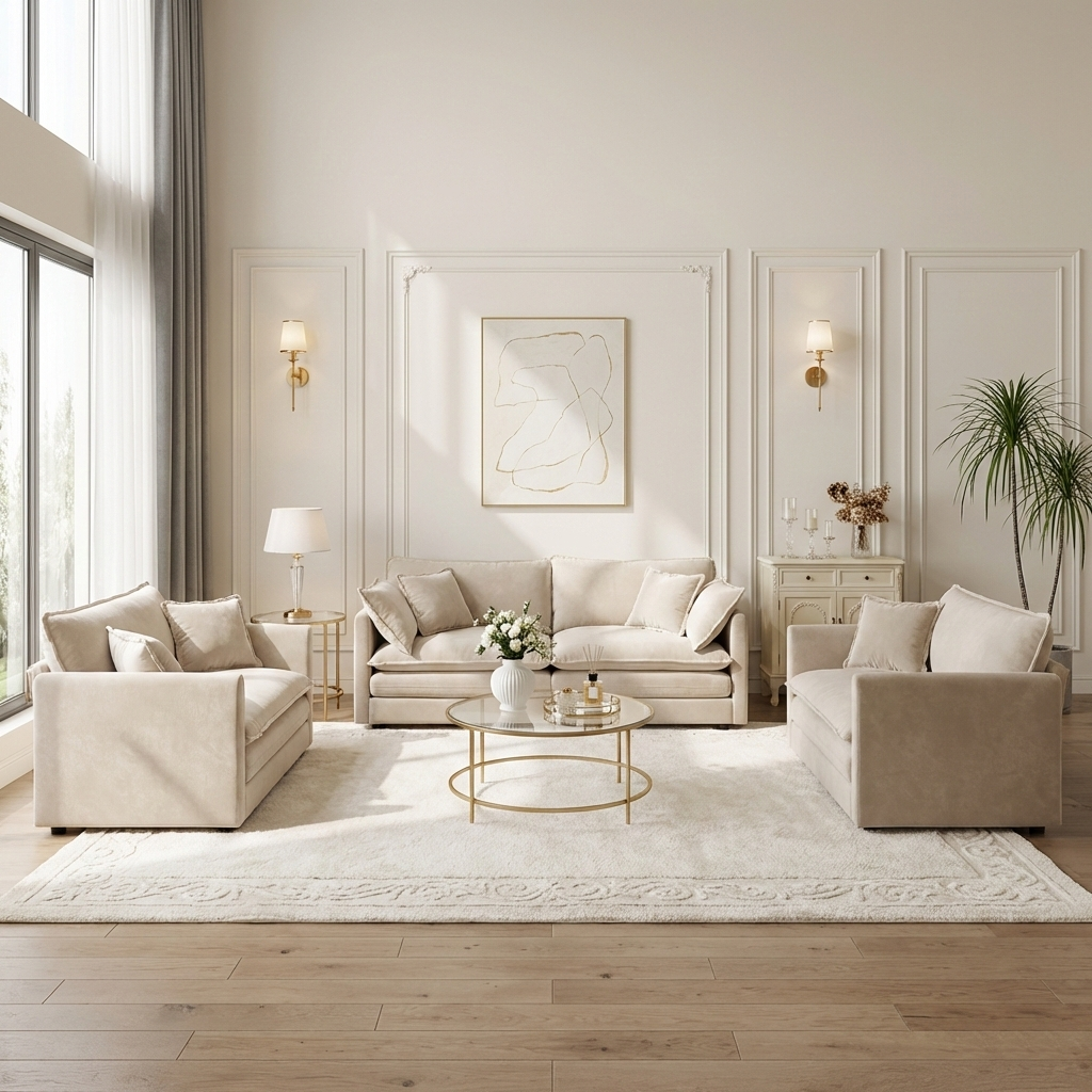 Fremont 3 Piece Chenille Upholstered Modular Sofa Set with Armchairs and Loveseat