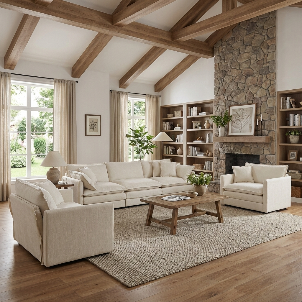 Fremont 3 Piece Chenille Upholstered Modular Sofa Set with Armchairs and 3-Seater Sofa