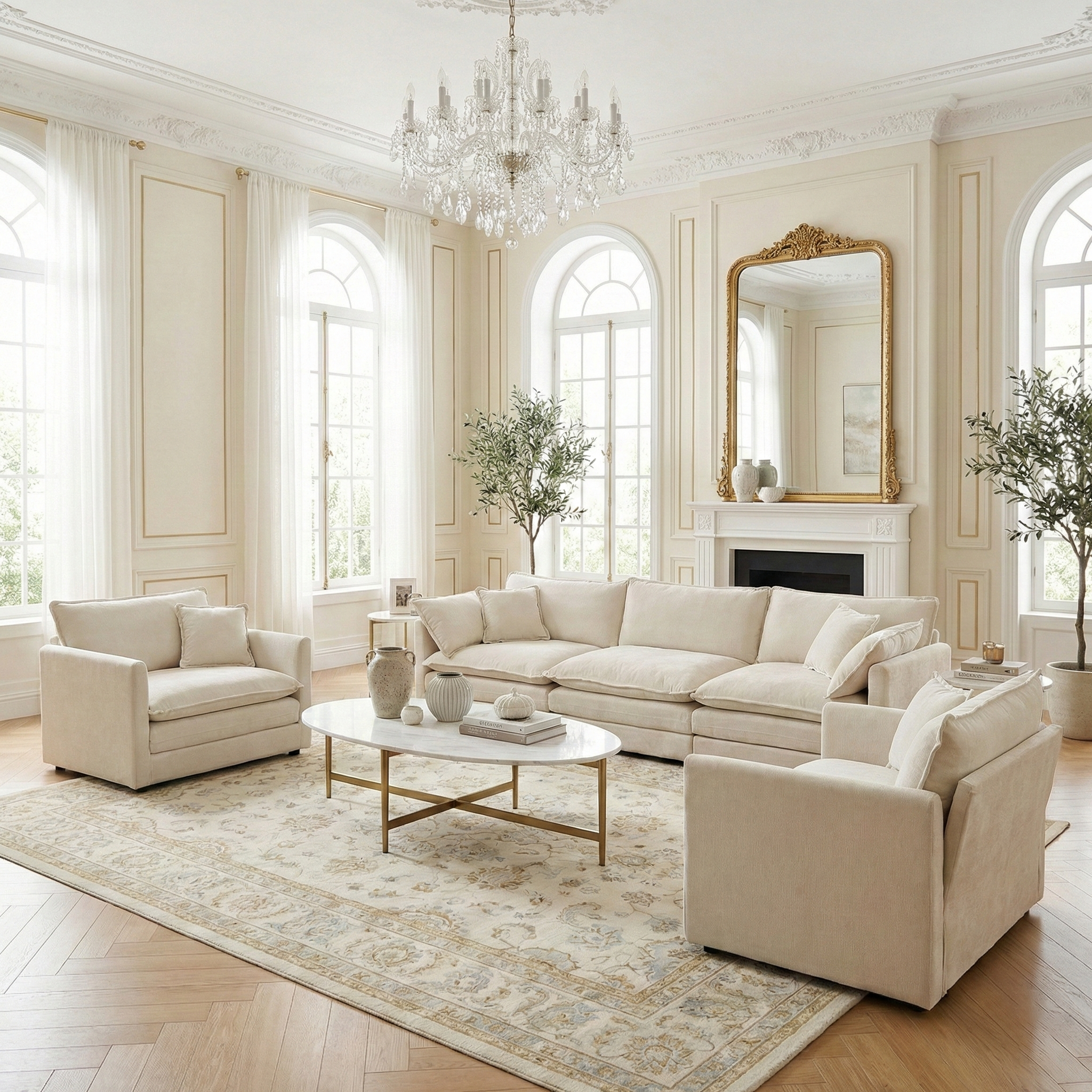 Fremont 3 Piece Chenille Upholstered Modular Sofa Set with Armchairs and 3-Seater Sofa