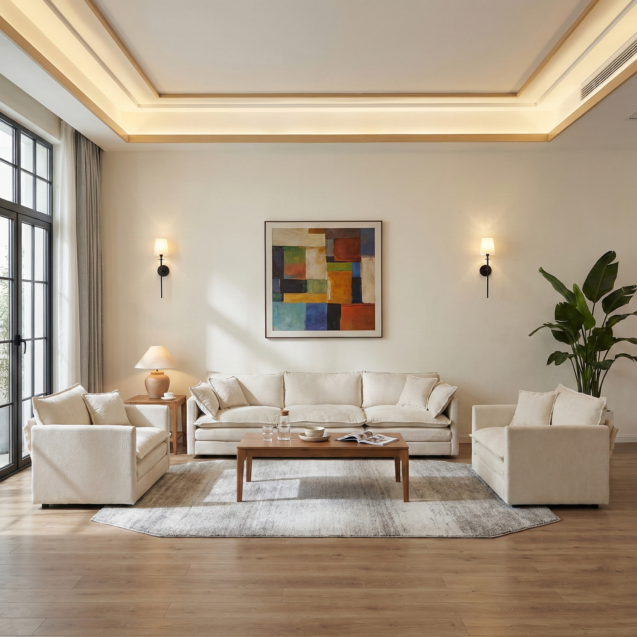 Fremont 3 Piece Chenille Upholstered Modular Sofa Set with Armchairs and 3-Seater Sofa