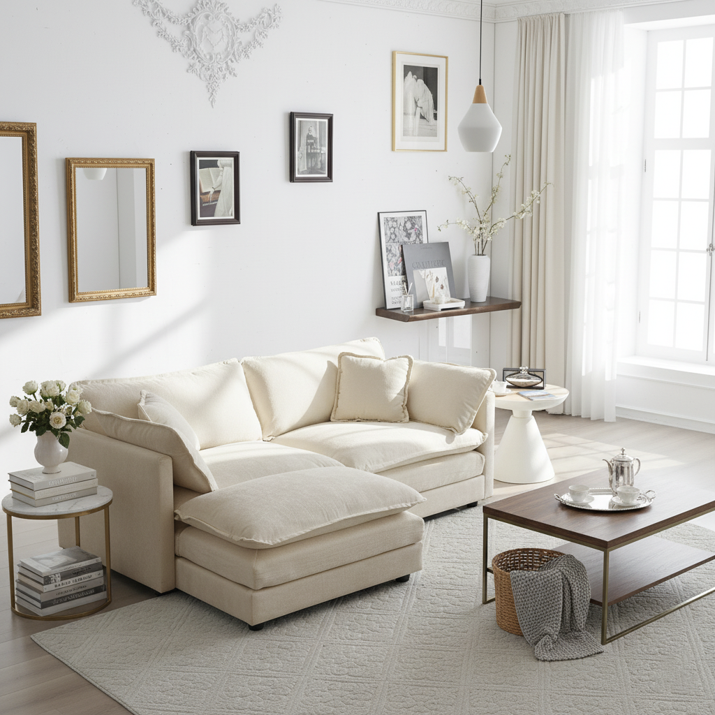 Fremont 77" Chenille Upholstered Modular Loveseat Sofa with Ottoman