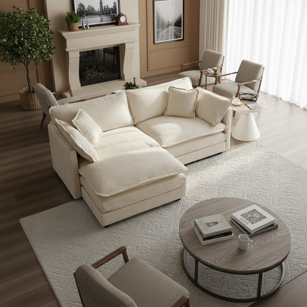 Fremont 77" Chenille Upholstered Modular Loveseat Sofa with Ottoman