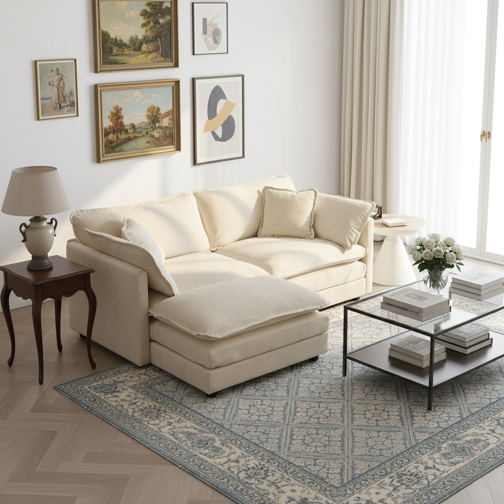 Fremont 77" Chenille Upholstered Modular Loveseat Sofa with Ottoman