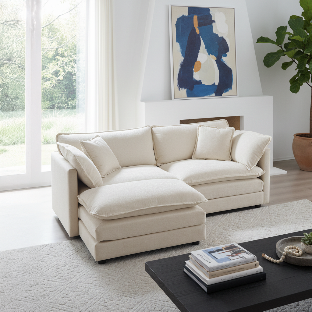 Fremont 77" Chenille Upholstered Modular Loveseat Sofa with Ottoman