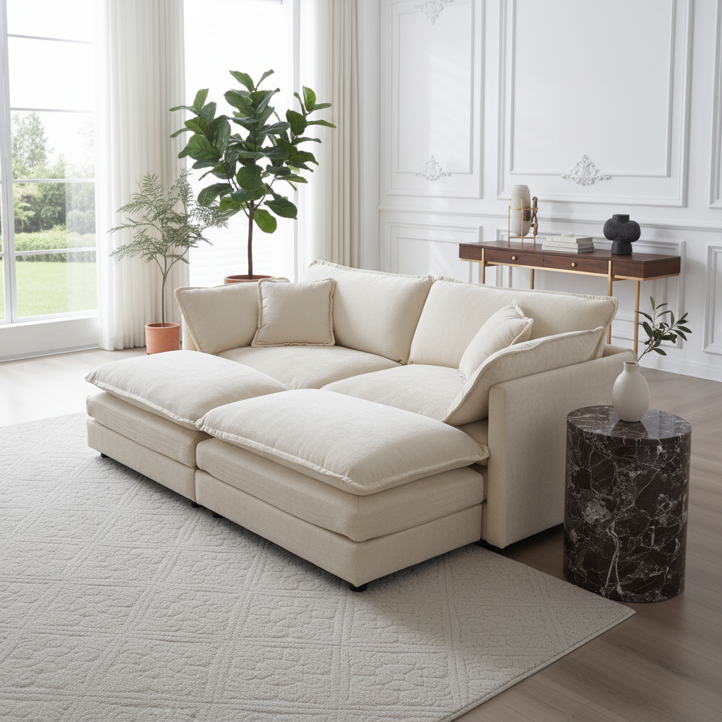 Fremont 77" 4-Piece Modular Chenille Upholstered Sectional Sofa with Ottomans