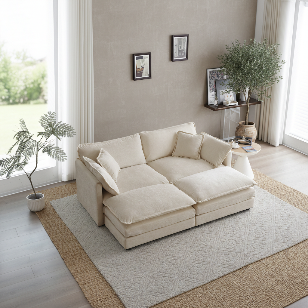 Fremont 77" 4-Piece Modular Chenille Upholstered Sectional Sofa with Ottomans