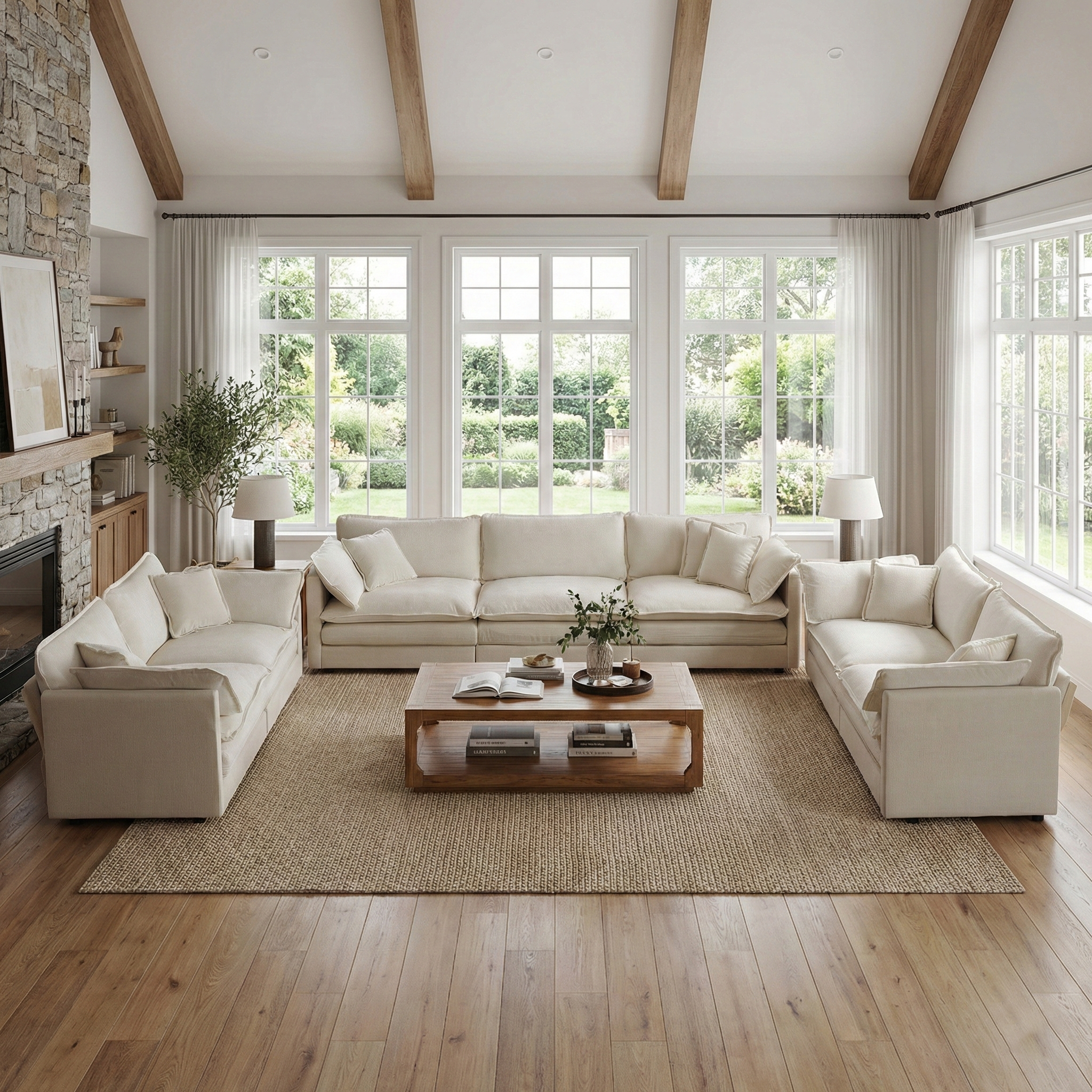 Fremont 3-Piece Modular Chenille Upholstered Sofa Set with 2 Loveseats and 3-Seater Sofa