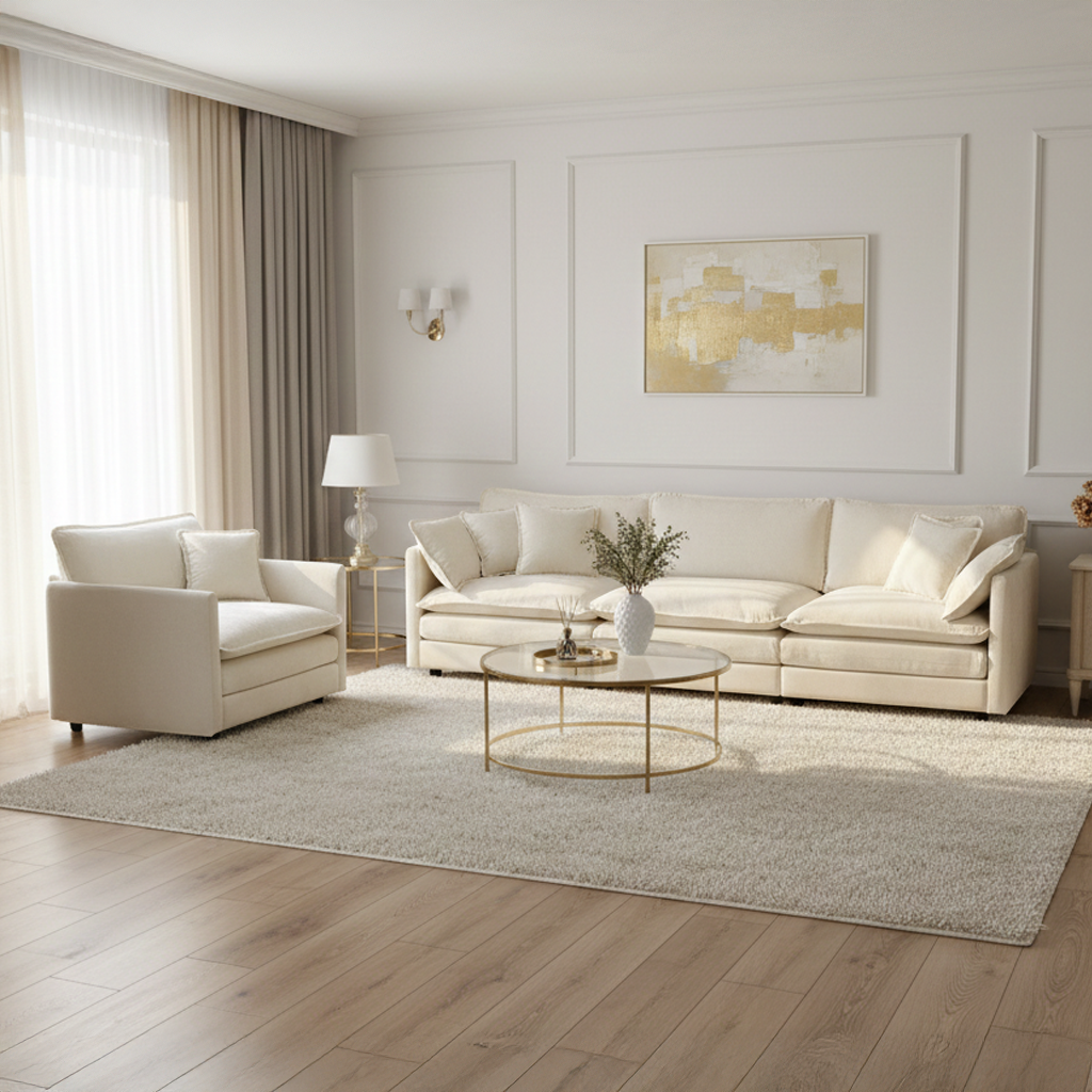 Fremont 3-Piece Modular Chenille Upholstered Sofa Set with Armchair and 3-Seater Sofa