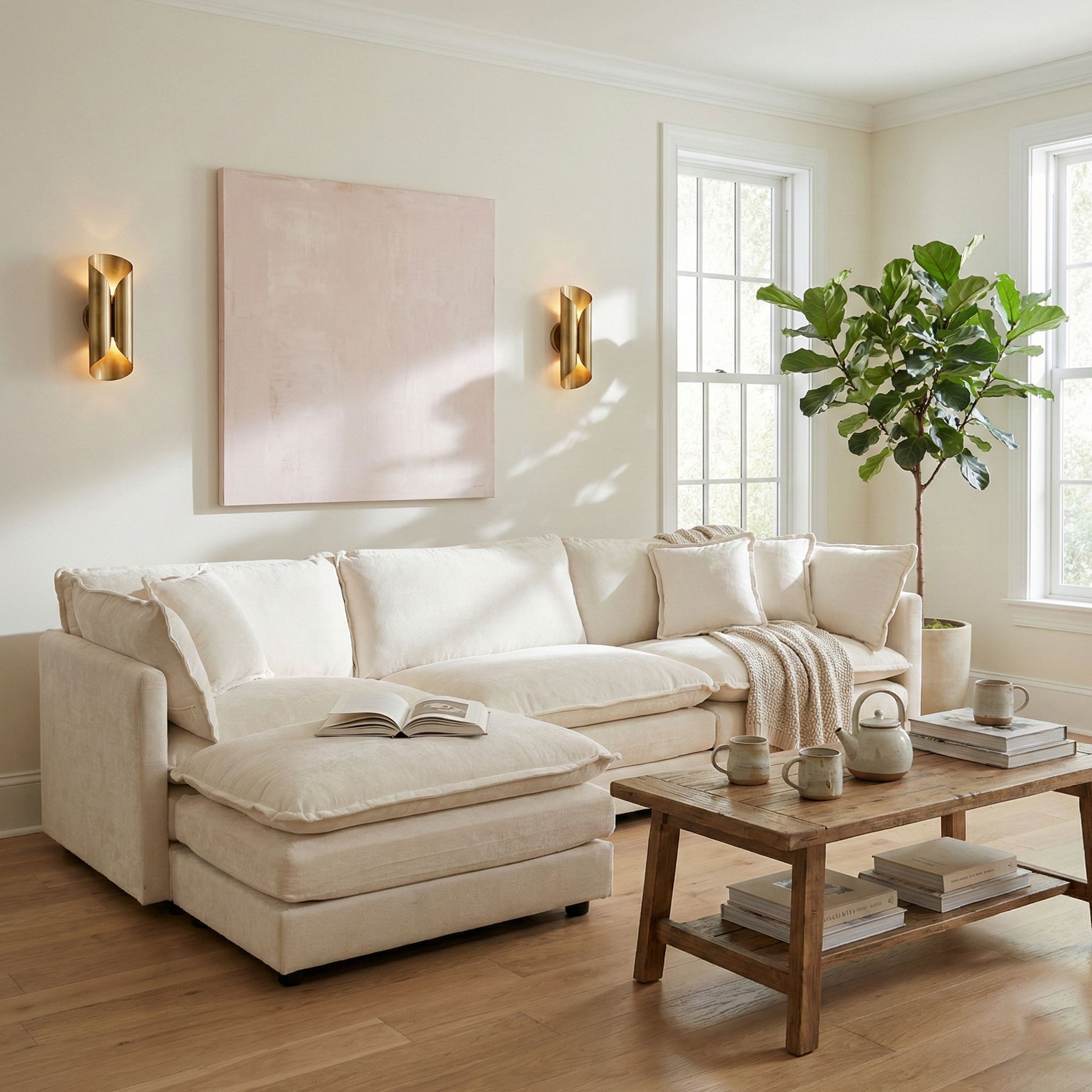 Fremont 112" Modular Chenille Upholstered L-Shaped Sectional Sofa with Ottoman