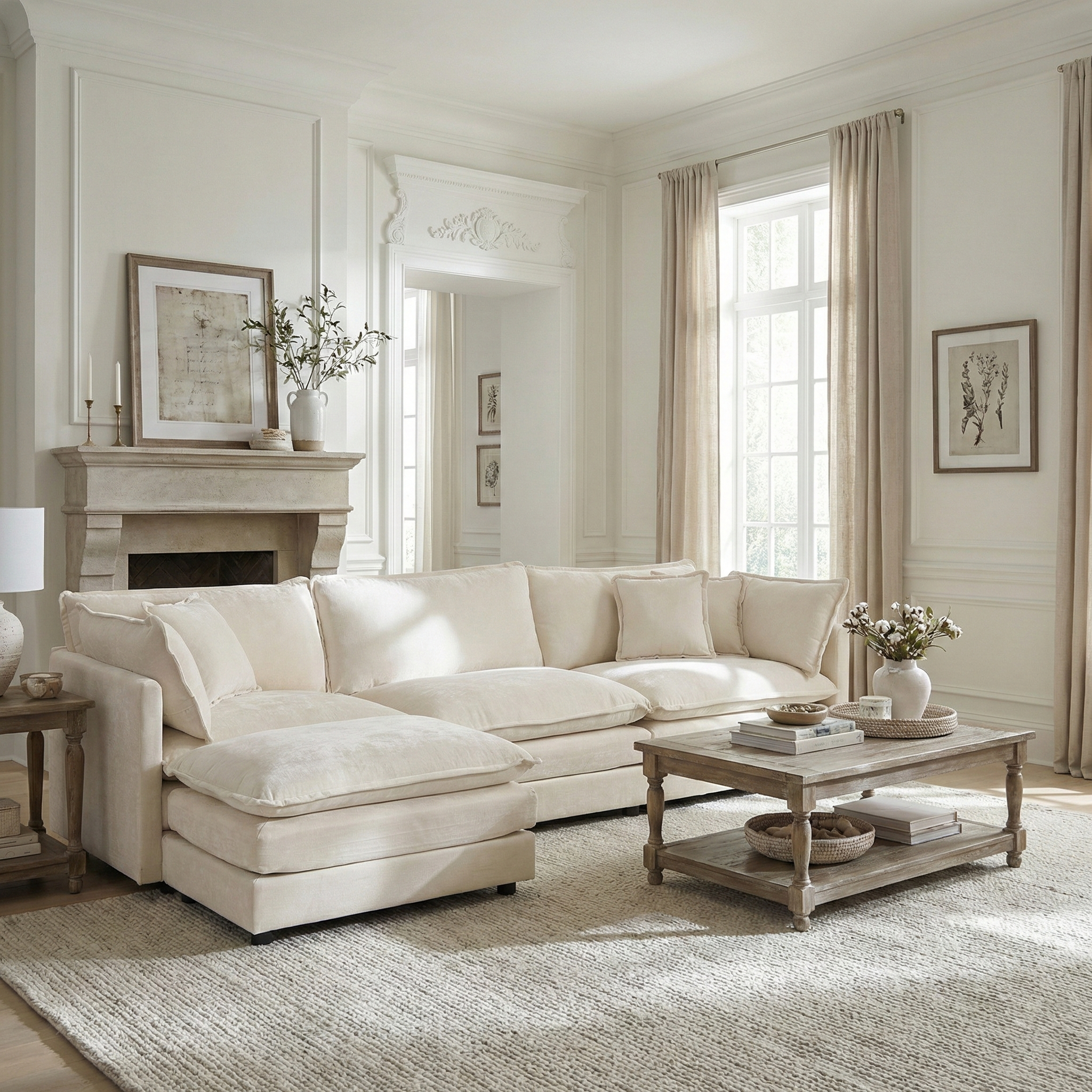 Fremont 112" Modular Chenille Upholstered L-Shaped Sectional Sofa with Ottoman