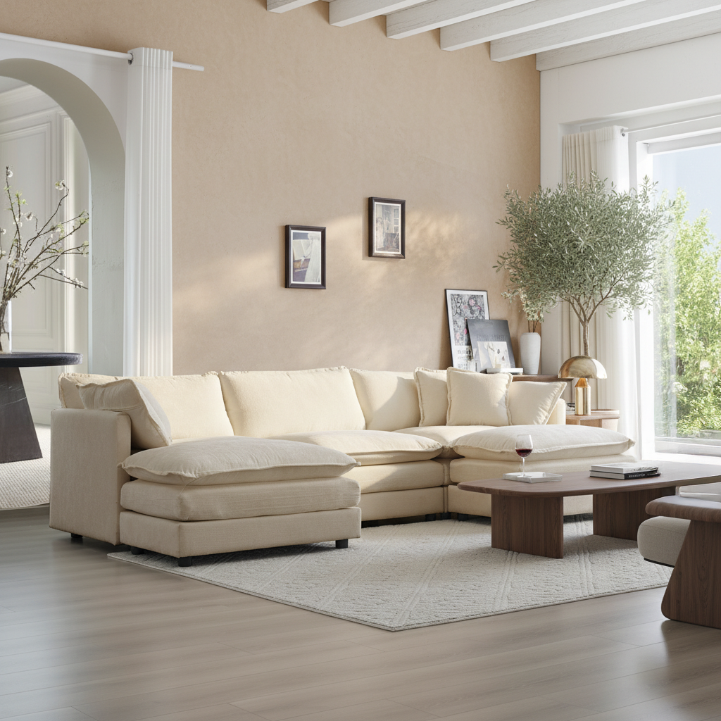 Fremont 112" Modular Chenille Upholstered U-Shaped Sectional Sofa with Ottomans