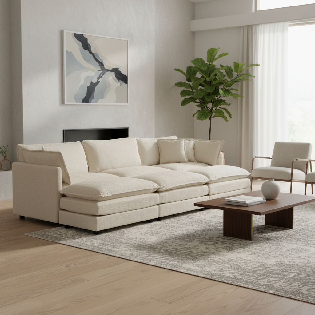 Fremont 112" 6-Piece Modular Chenille Upholstered Sectional Sofa with Ottomans