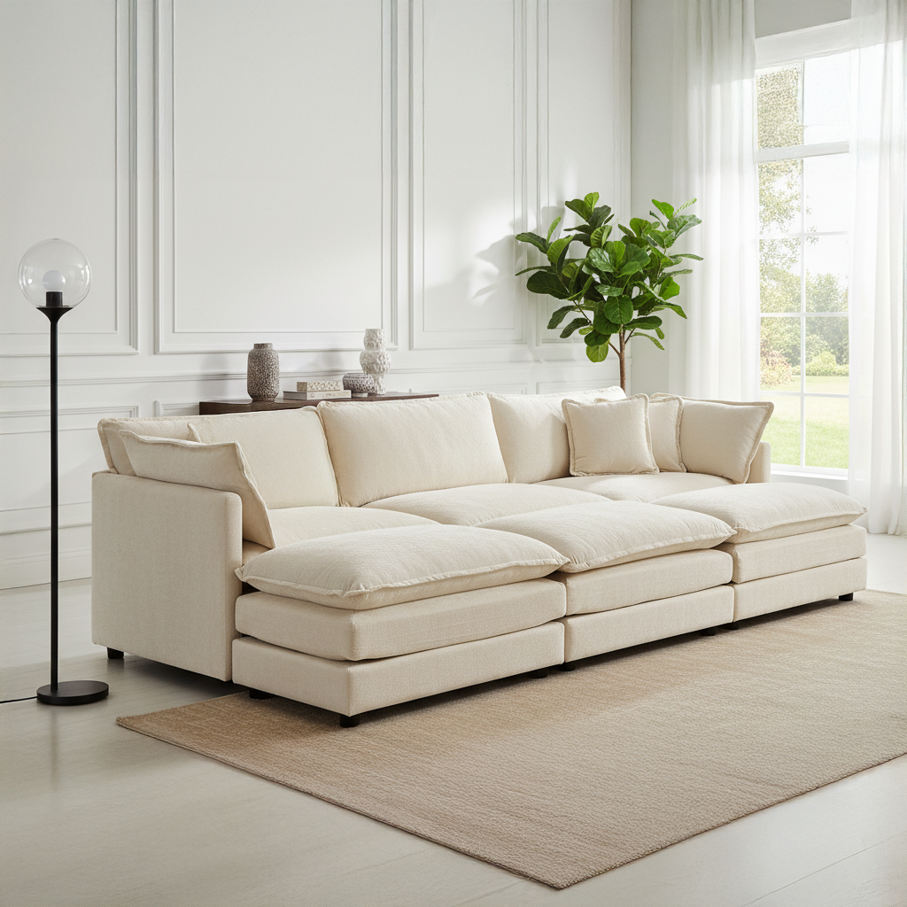 Fremont 112" 6-Piece Modular Chenille Upholstered Sectional Sofa with Ottomans