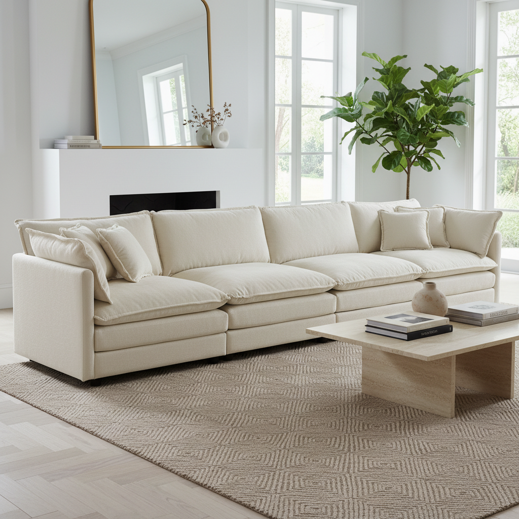 Fremont 147" 4-Seater Chenille Upholstered Modular Sofa with Toss Pillows